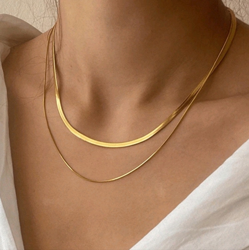 Flat snake chain choker necklace set 1 piece; NWOT